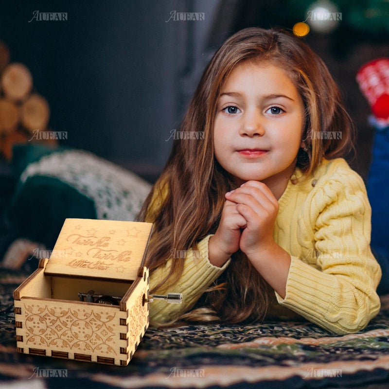 AUEAR، صندوق موسيقي خشبي يدوي مع كرانك، نجوم تتلألأ، هدية عتيقة مصنوعة يدويًا لأفضل الأصدقاء - Image 5